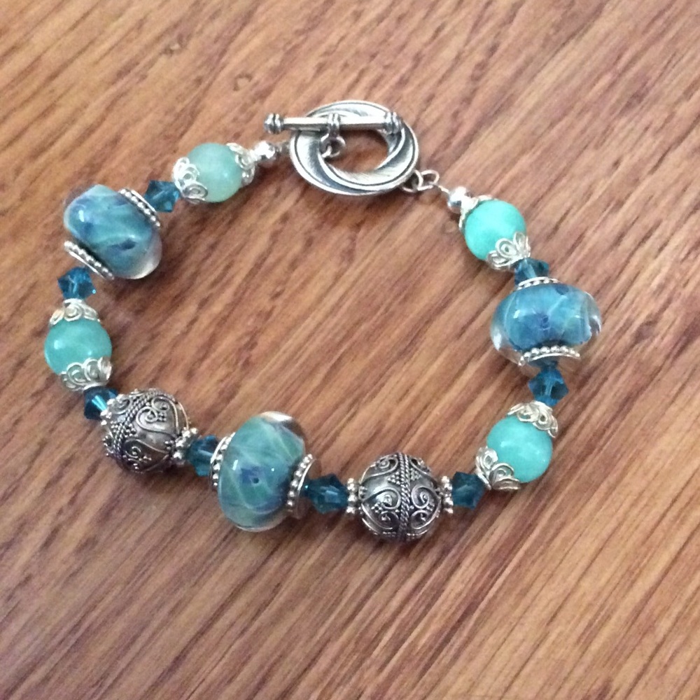 Handmade Artisan Lampwork Glass Sterling  Bracelet